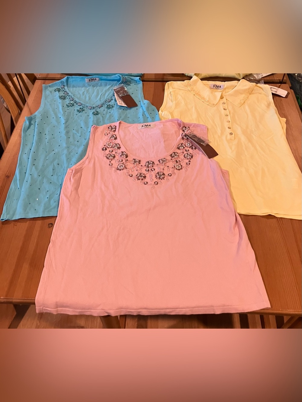 NWT 3 Jovet Maglie Ricamato a Mano Beaded Tops Sleeveless Women's Size Medium